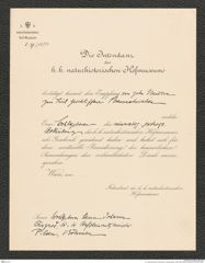 k.k. naturhistorisches Hofmuseum, Intendanzakten 1885-1896 (Hauer), Aktenzahl Z.39/1890, Seite 1